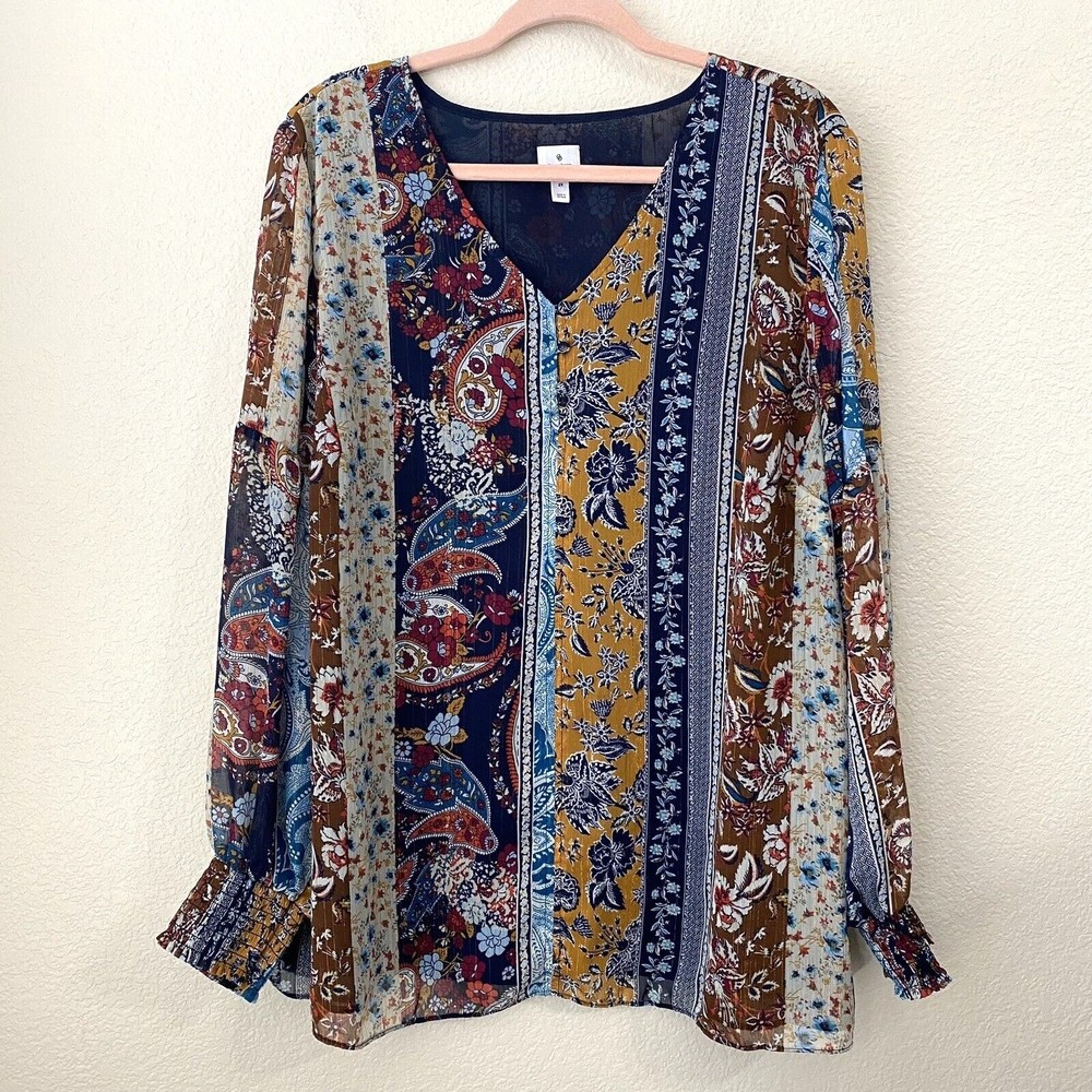 Dressbarn Blouse Top Womens Size 2X Floral Paisley Sheer Sleeve